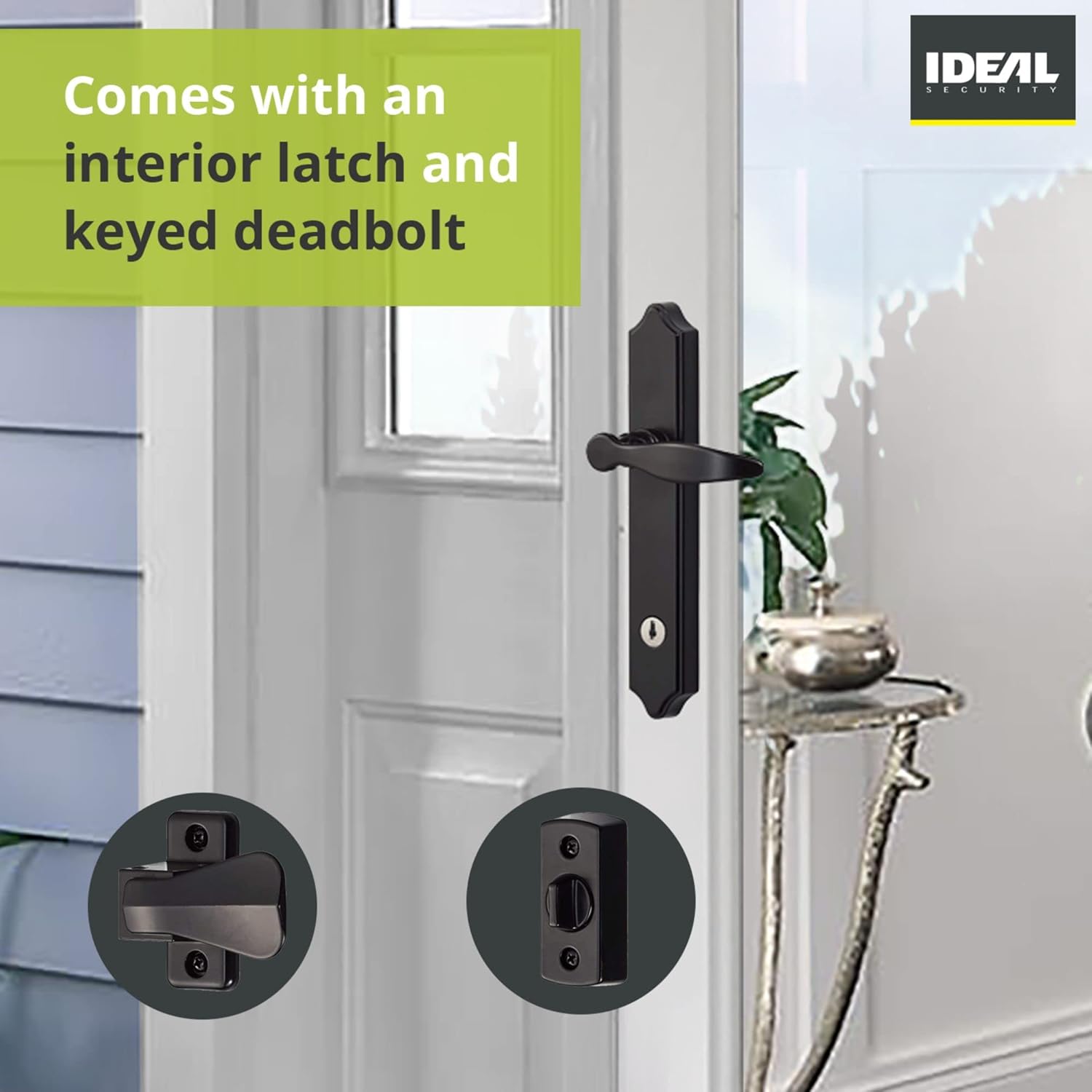 Ideal Security 1216 Surface Mount Storm Door Handle with Lock and Key for 1 – 1 ½ inches Thick Doors (Black, 4-Posts)